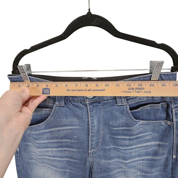 Democracy Ab Technology Skinny Jeans 10 Womens Med Blue Faded Distressed Raw Hem - Picture 6 of 12